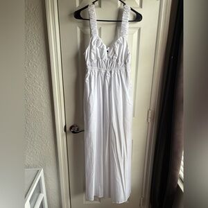 White Ruched Strap Maxi Dress